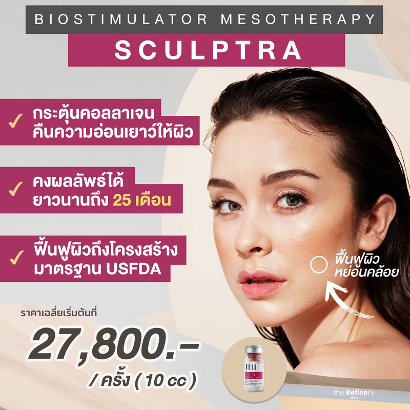 Sculptra<br><br>(ฉีดเมโสบำรุงผิวหน้า กระตุ้นคอลลาเจน ฟื้นฟูระดับโครงสร้างผิว)<br><br>